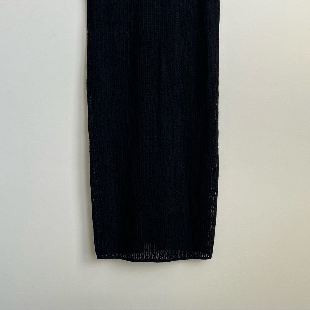 UNIQLO Lace Knit Dress Wool A-line Button Down Black  XS Open Knit midi collared - Picture 13 of 14
